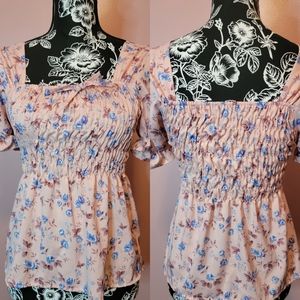 Smocked Floral Top Peach Fits XSP to SP NWOT